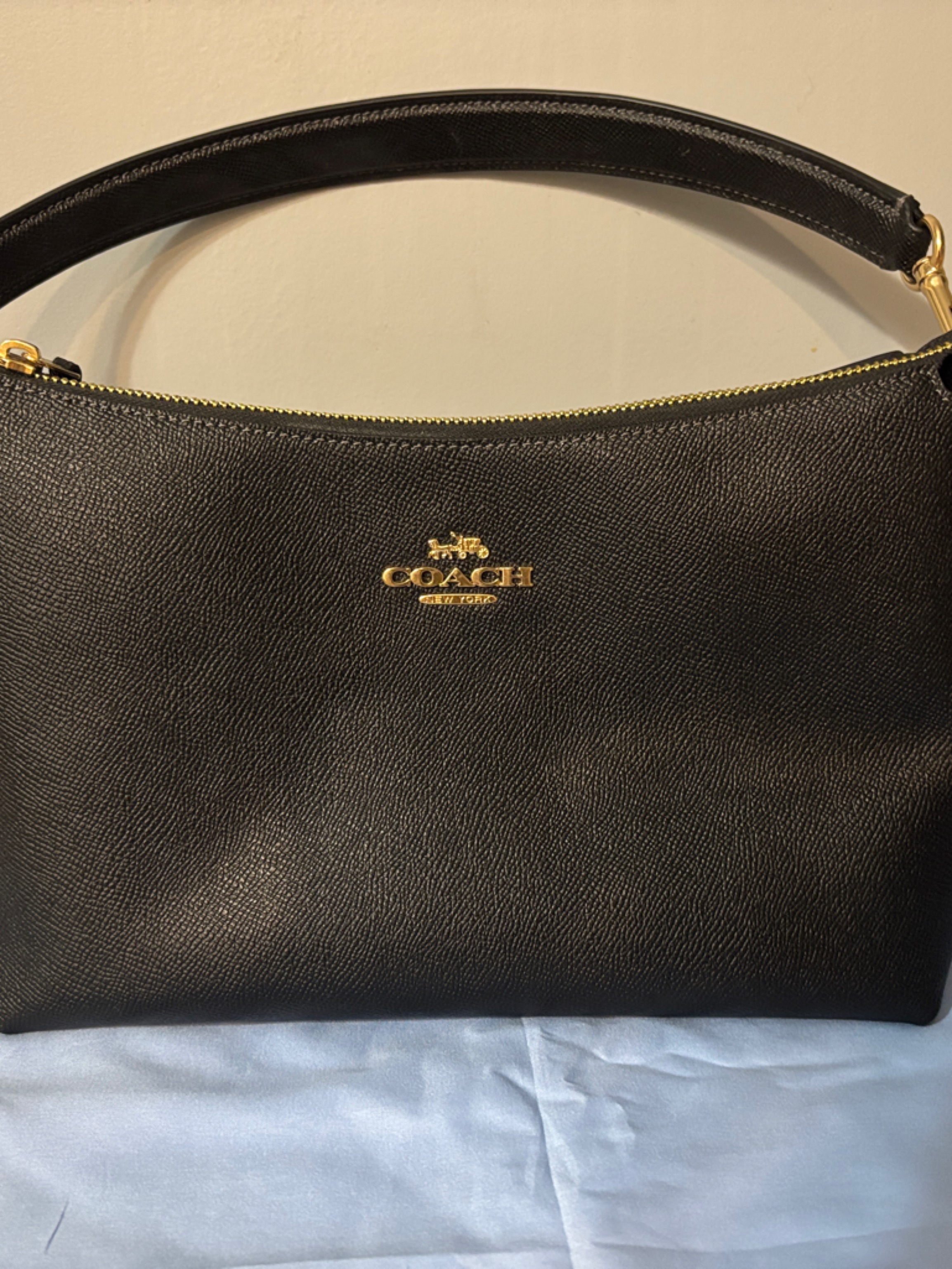 Coach Black Leather Shoulder Hobo With Gold Logo